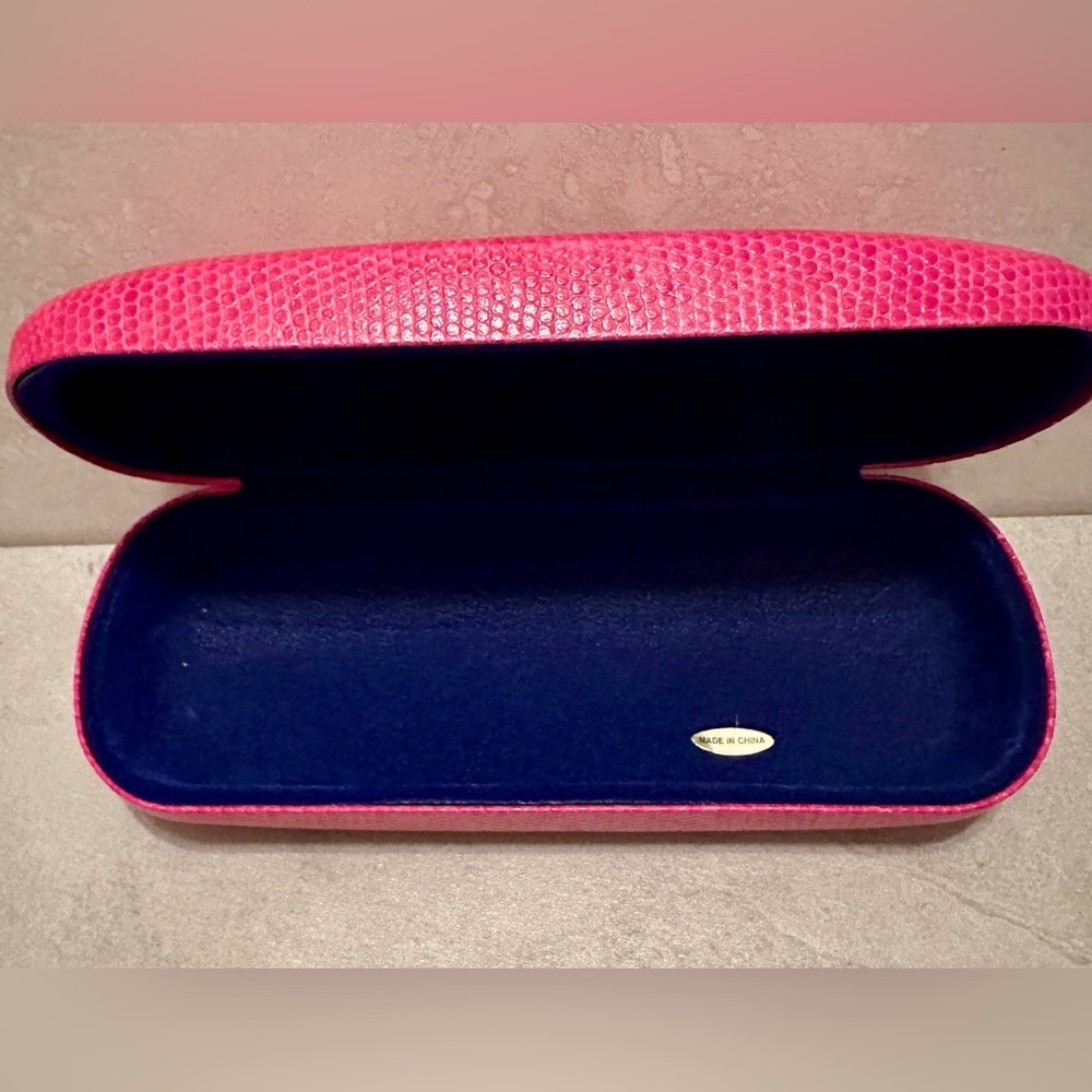 Lilly Pulitzer Eyeglasses Glasses Sunglasses Hot Pink Hard CASE Blue Lined - Picture 6 of 6